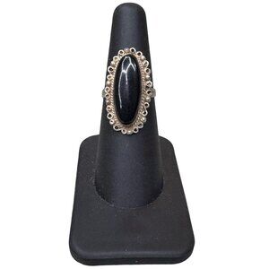 Vintage Mexico Signed Taxco Sterling Silver Art Deco Black Onyx Oval Ring Size 6